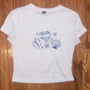 SHEIN Summer Graphic Crop Top Short Sleeve T Shirt Women’s Size Small